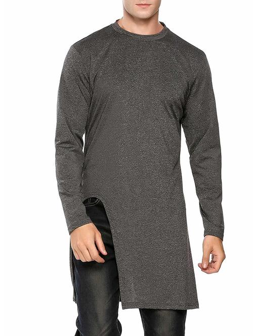 grey cotton asymmetric kurta - 14982038 - Standard Image - 1