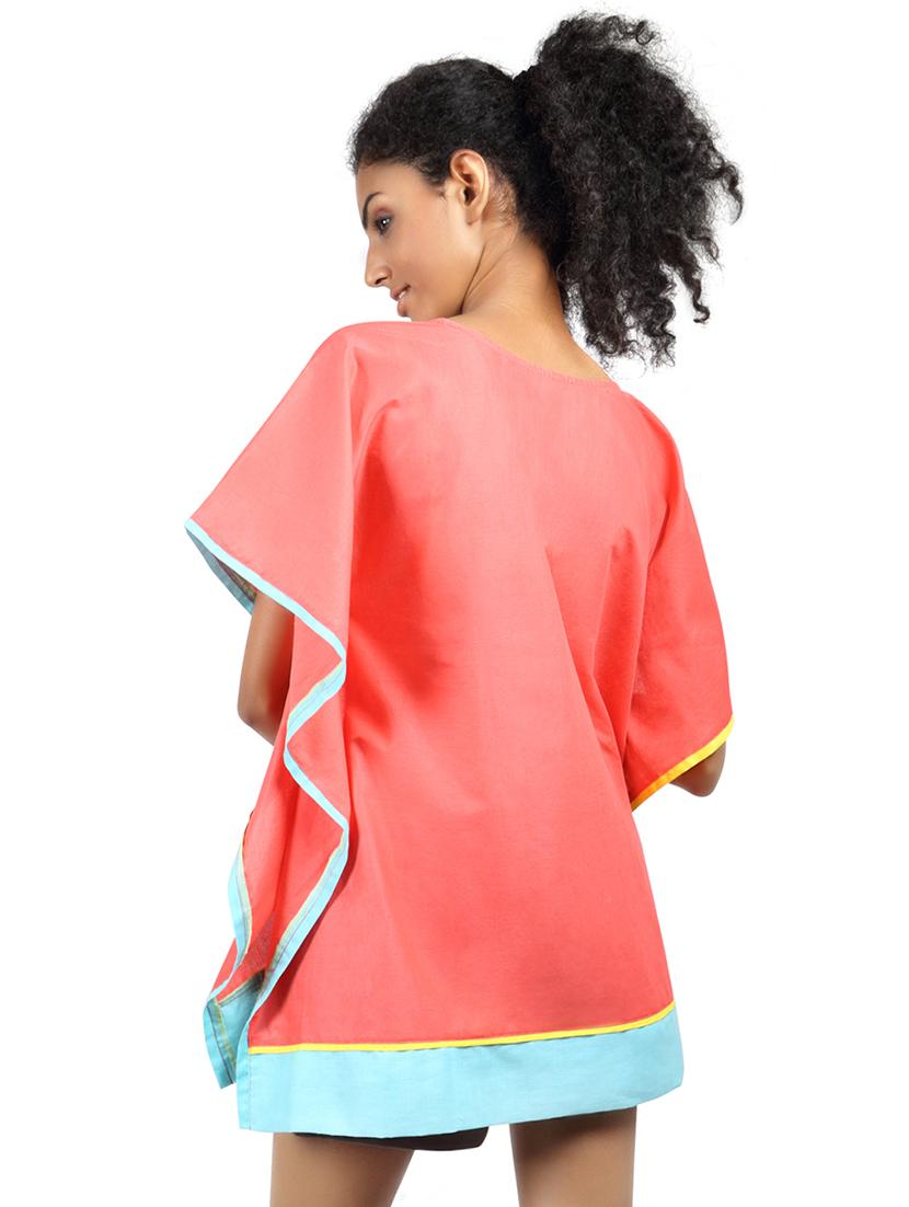 grass by gitika goyal orange cotton kaftan - 14982659 - Zoom Image - 3