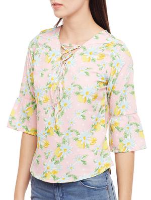 lace-up neck floral top - 14982670 - Standard Image - 2