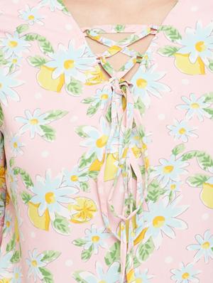 lace-up neck floral top - 14982670 - Standard Image - 4