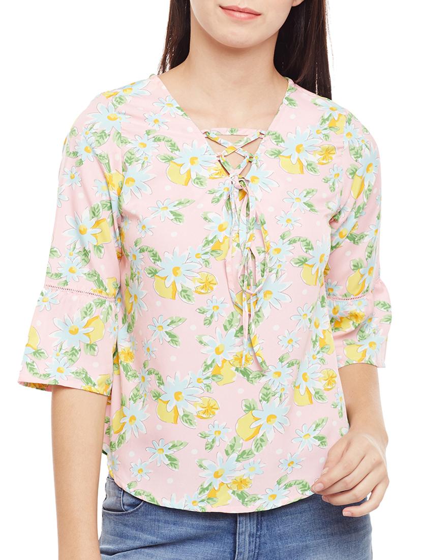 lace-up neck floral top - 14982670 - Zoom Image - 1