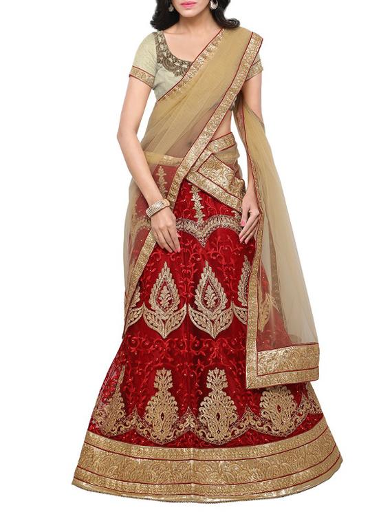 red net aline lehenga - 14984326 - Zoom Image - 1