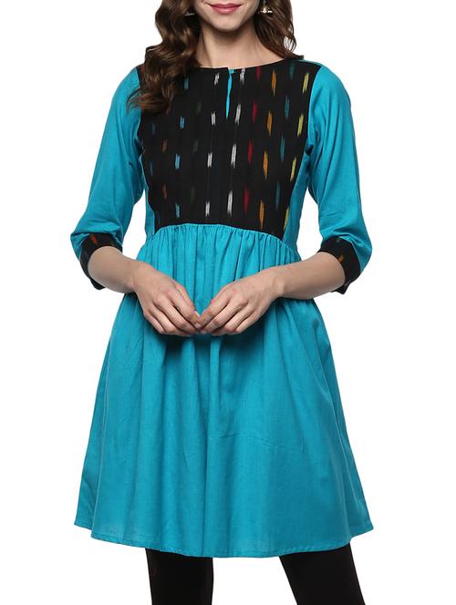 blue cotton flared kurta - 14984470 - Standard Image - 1