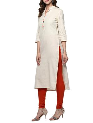 cream cotton solid straight kurta - 14984471 - Standard Image - 2
