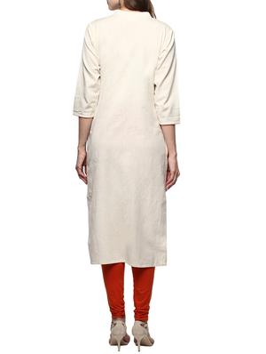 cream cotton solid straight kurta - 14984471 - Standard Image - 3