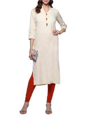 cream cotton solid straight kurta - 14984471 - Standard Image - 4
