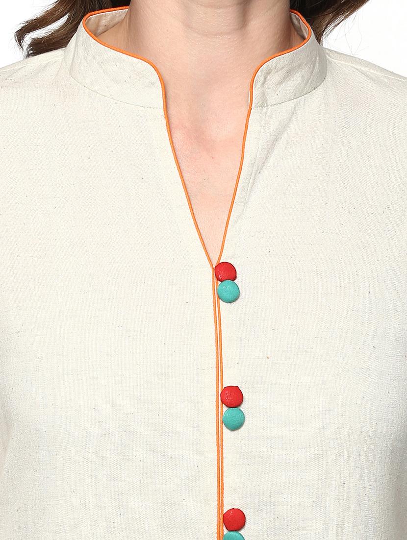 cream cotton solid straight kurta - 14984471 - Zoom Image - 5