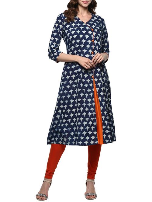 blue cotton kurta - 14984473 - Standard Image - 1