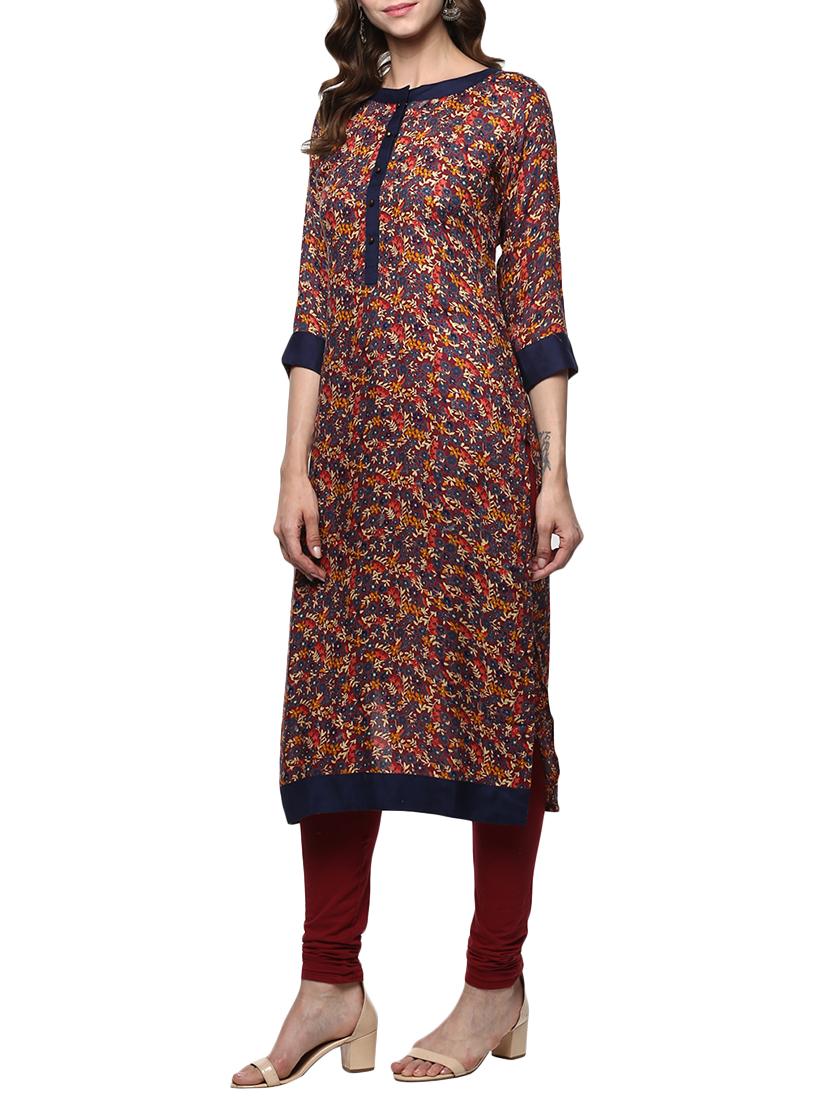 blue rayon straight kurta - 14984475 - Zoom Image - 2