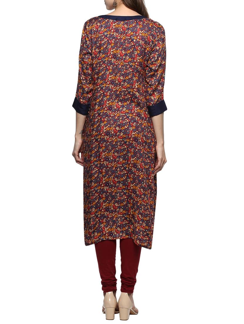 blue rayon straight kurta - 14984475 - Zoom Image - 3