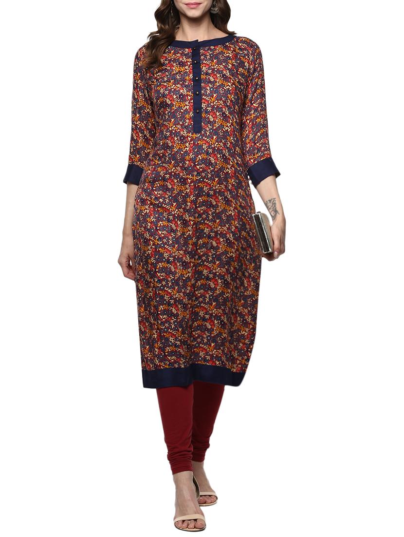 blue rayon straight kurta - 14984475 - Zoom Image - 4
