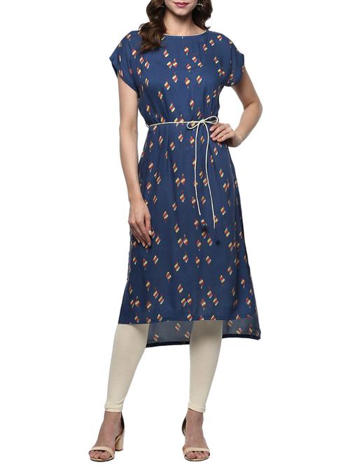 blue rayon high low kurta - 14984478 - Standard Image - 1