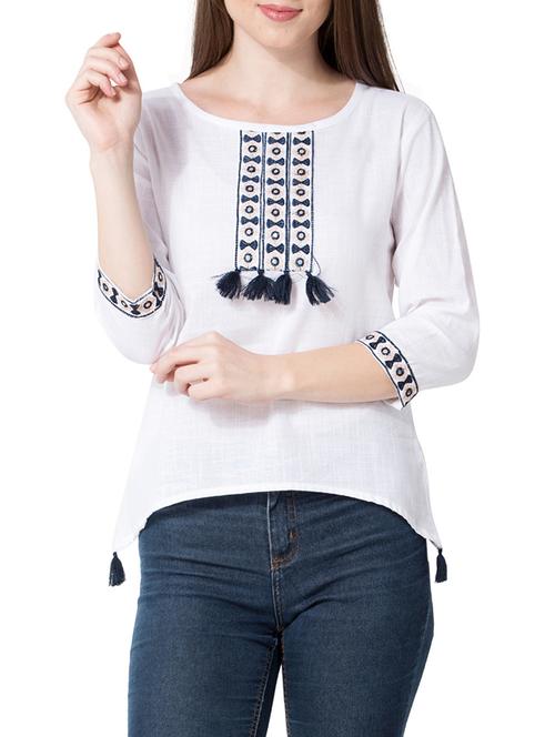 round neck embroidered top - 14984520 - Standard Image - 1