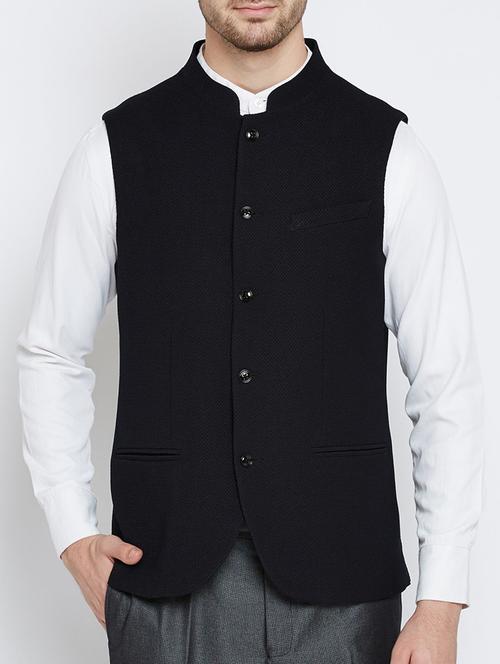 black cotton nehru jacket - 14985223 - Very Small Image - 1