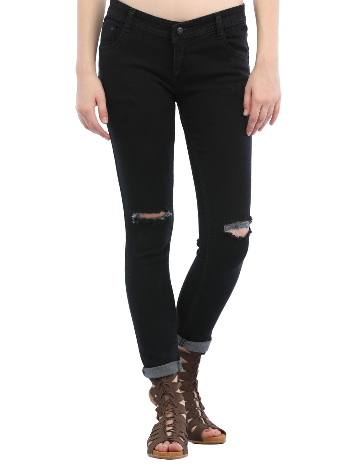 black denim knee slit jeans - 14985289 - Zoom Image - 1