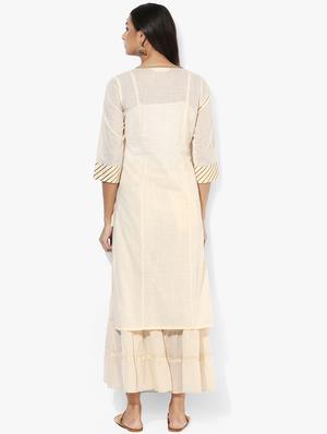 indian dobby cream cotton straight gotta patti kurta - 14986361 - Standard Image - 4