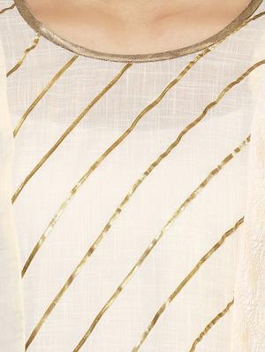 indian dobby cream cotton straight gotta patti kurta - 14986361 - Standard Image - 5