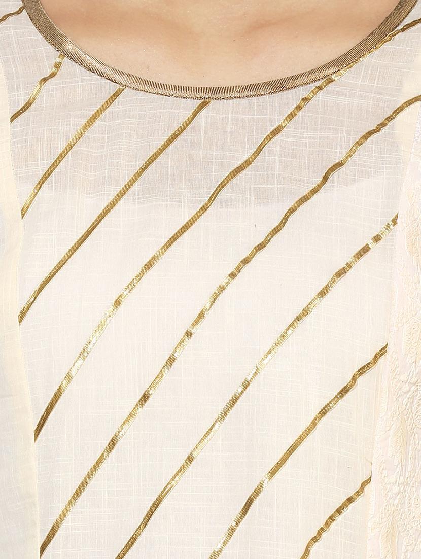 indian dobby cream cotton straight gotta patti kurta - 14986361 - Zoom Image - 5
