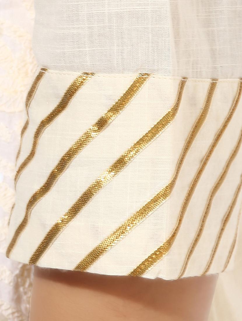 indian dobby cream cotton straight gotta patti kurta - 14986361 - Zoom Image - 7