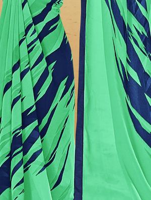 green georgette printed saree with blouse - 14986521 - Standard Image - 2