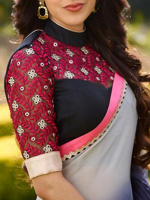 grey georgette printed saree with blouse - 14986538 - Standard Image - 2
