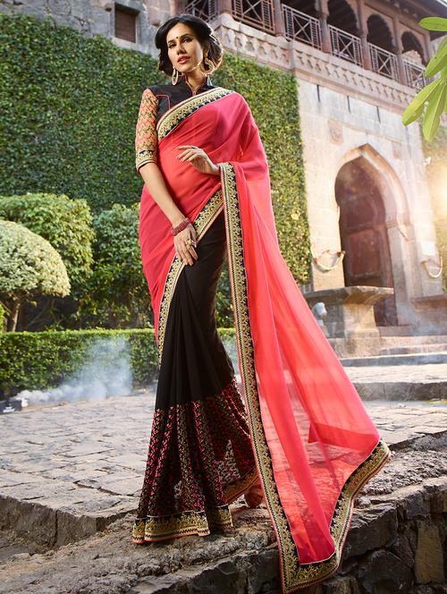 Pink half and half saree with blouse - 14986542 - Standard Image - 1