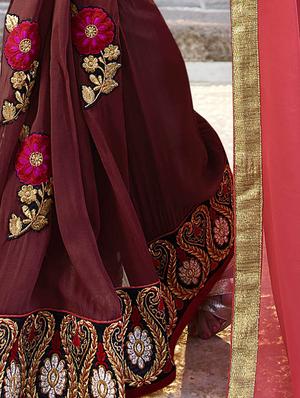 peach georgette half and half saree with blouse - 14986545 - Standard Image - 2