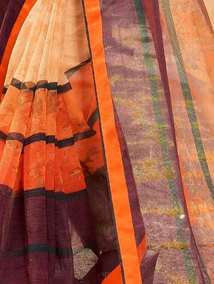 peach cotton printed saree with blouse - 14986593 - Standard Image - 2