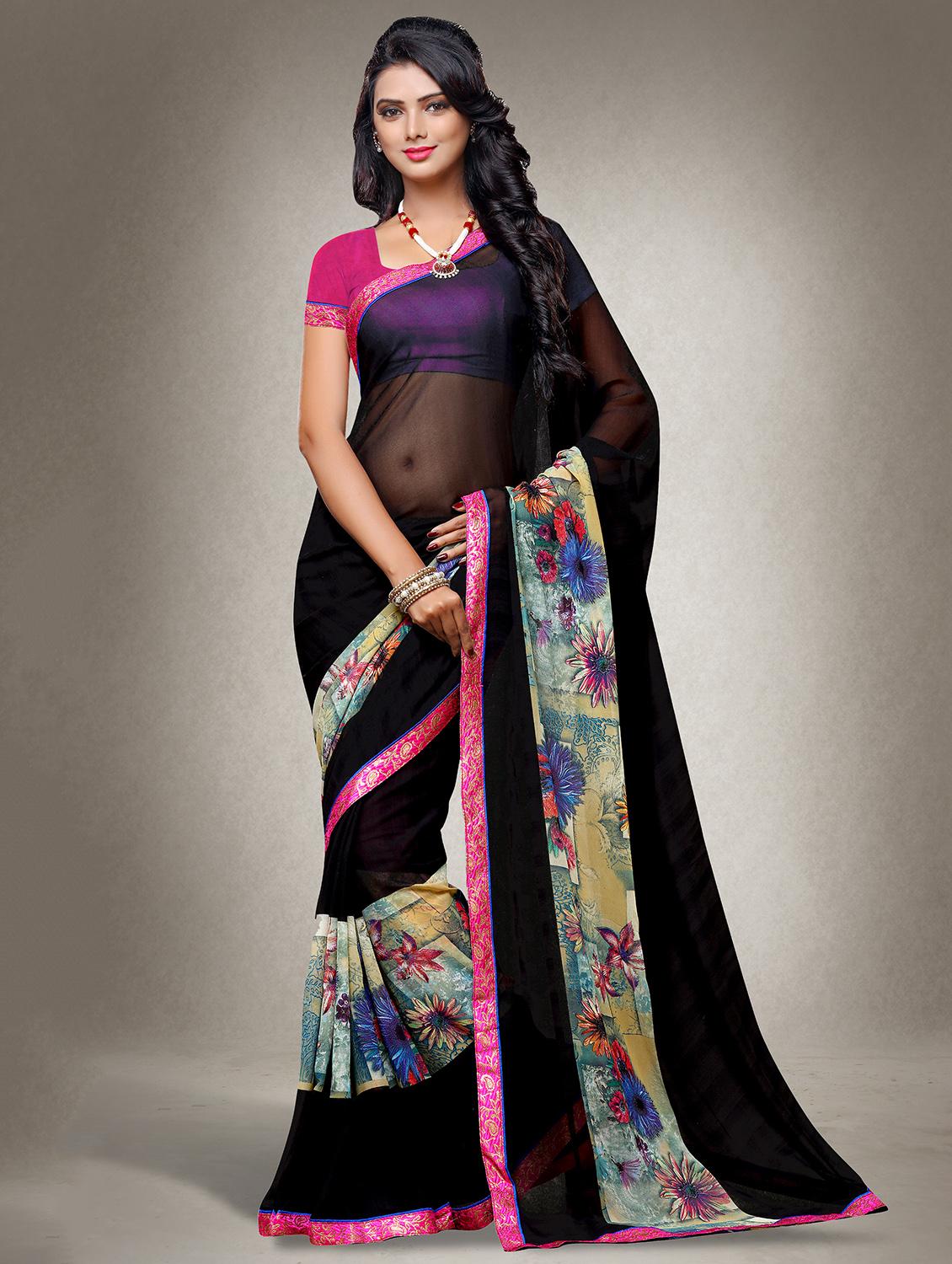 floral printed saree with blouse - 14986638 - Zoom Image - 1