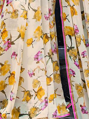 cream georgette printed saree with blouse - 14986646 - Standard Image - 2