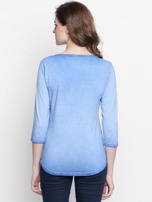 blue solid cotton henley tee - 14986848 - Standard Image - 3
