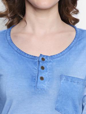 blue solid cotton henley tee - 14986848 - Standard Image - 5