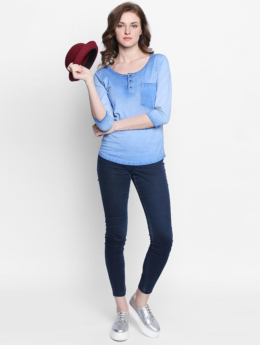 blue solid cotton henley tee - 14986848 - Zoom Image - 4