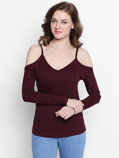 maroon solid cotton top - 14986859 - Standard Image - 1