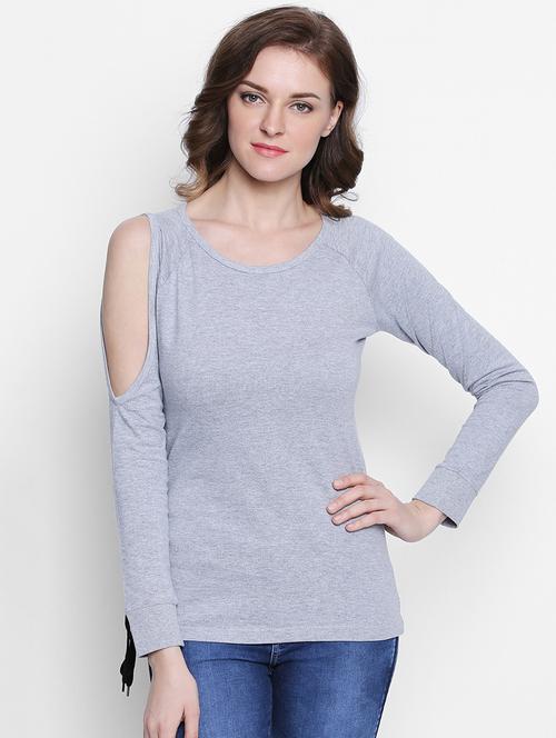 grey solid cotton top - 14986864 - Standard Image - 1