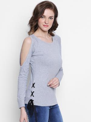 grey solid cotton top - 14986864 - Standard Image - 2