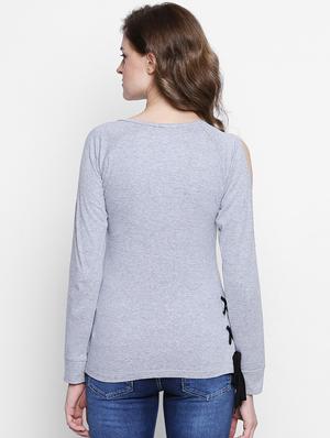 grey solid cotton top - 14986864 - Standard Image - 3