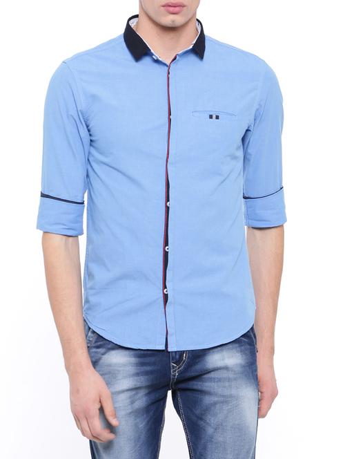 blue cotton casual shirt - 14986935 - Standard Image - 1