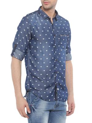 dark blue denim casual shirt - 14986983 - Standard Image - 2