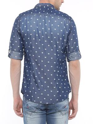 dark blue denim casual shirt - 14986983 - Standard Image - 3