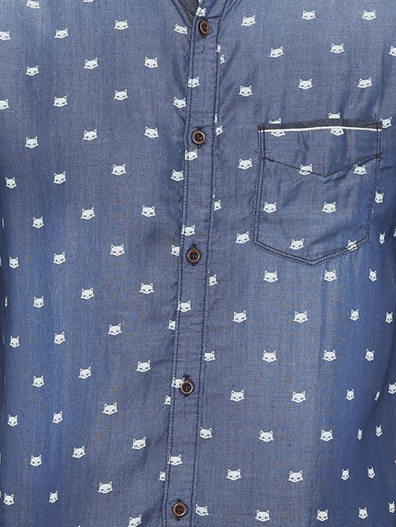 dark blue denim casual shirt - 14986983 - Zoom Image - 4