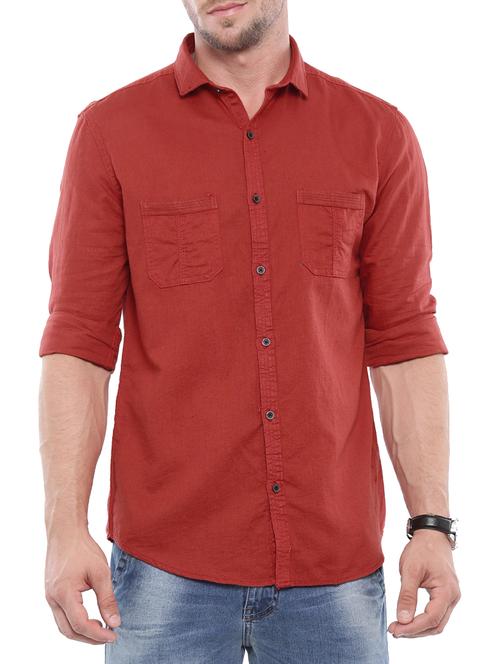 red linen casual shirt - 14987004 - Standard Image - 1