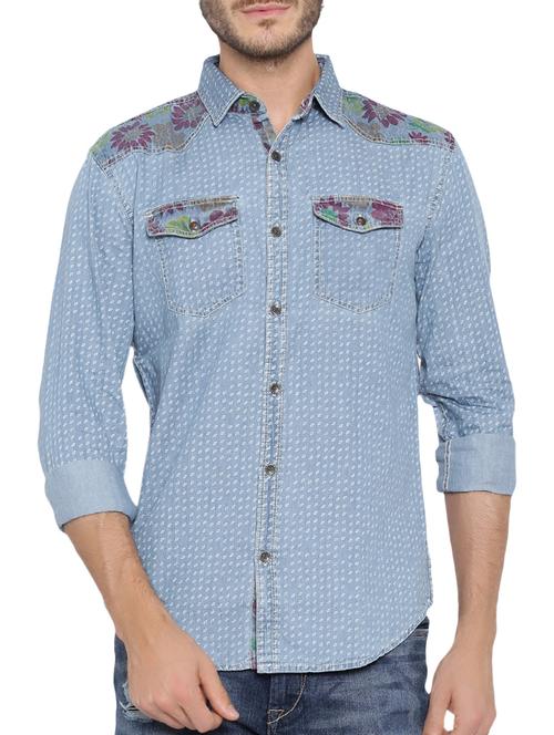 blue denim casual shirt - 14987057 - Standard Image - 1