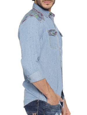 blue denim casual shirt - 14987057 - Standard Image - 2