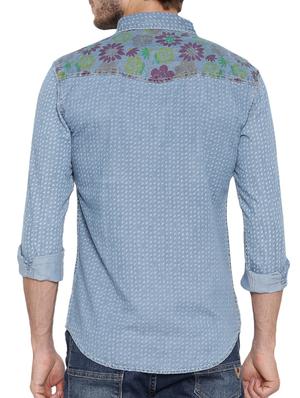 blue denim casual shirt - 14987057 - Standard Image - 3