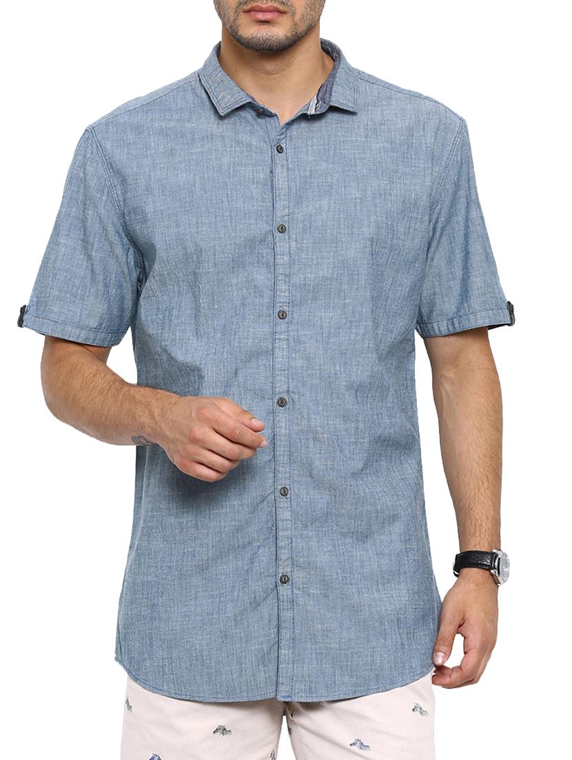 blue cotton casual shirt - 14987079 - Zoom Image - 1