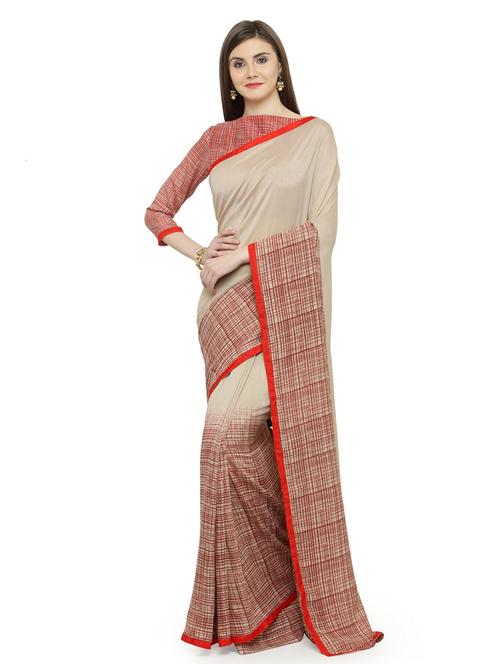 beige silk printed saree with blouse - 14987250 - Standard Image - 1