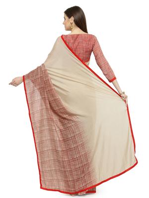 beige silk printed saree with blouse - 14987250 - Standard Image - 2