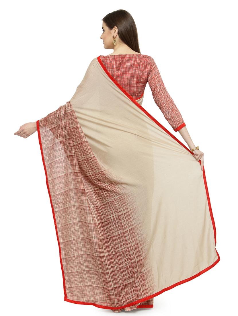 beige silk printed saree with blouse - 14987250 - Zoom Image - 2