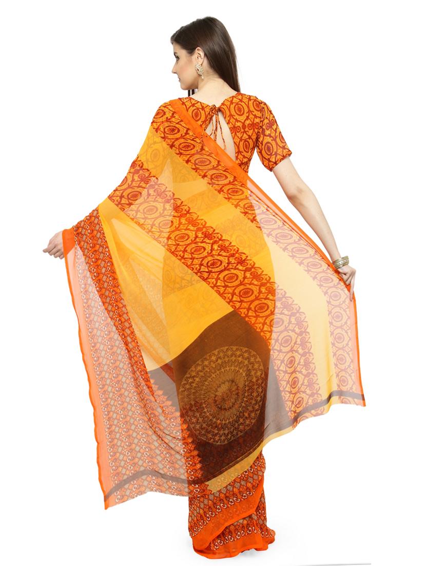 orange georgette printed saree with blouse - 14987270 - Zoom Image - 2